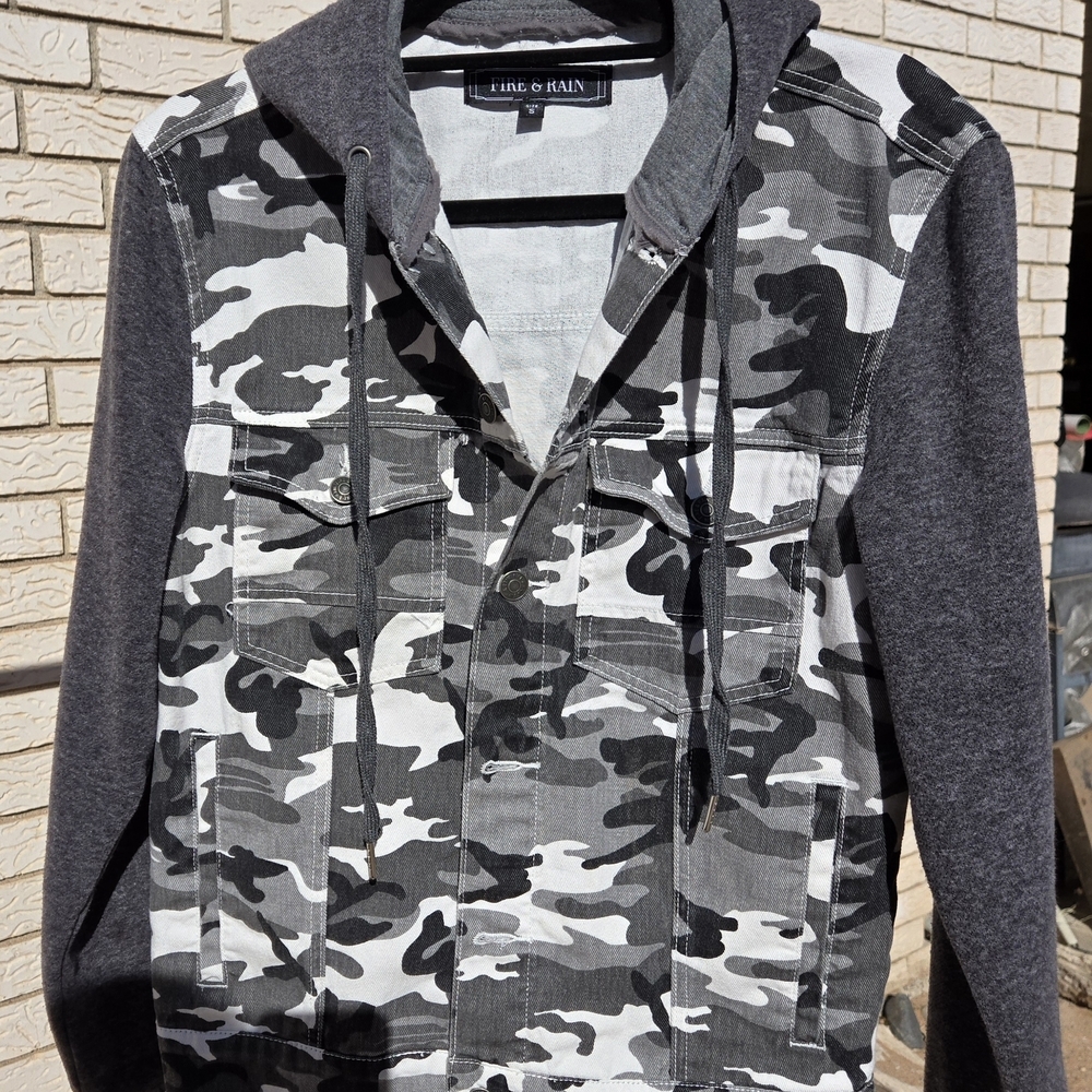 Gray Camo Hooded Jean Jacket